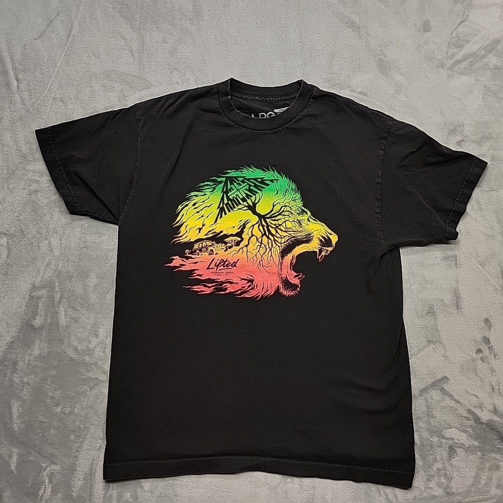 LRG Shirt Mens Large Black Lifted Research Group Rasta Safari Lion Graphic